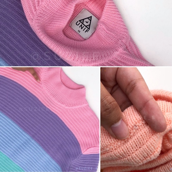 UNIF Frost Pastel Rainbow Striped Oversized Ribbed Mockneck Sweater XS - Picture 13 of 16